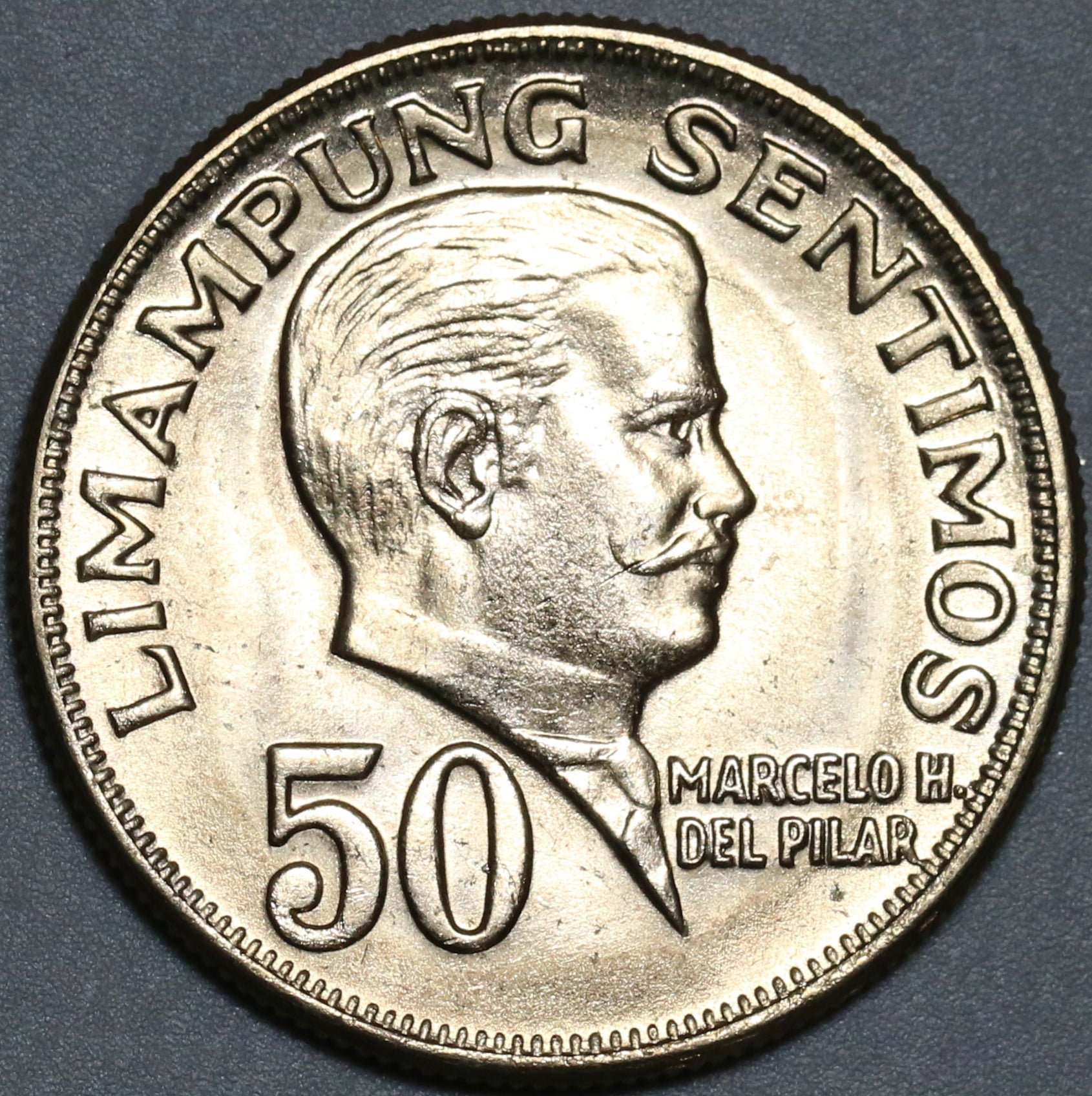 1972 Philippines 50 Sentimos GEM BU Marcelo Del Pilar Coin (25020701R)