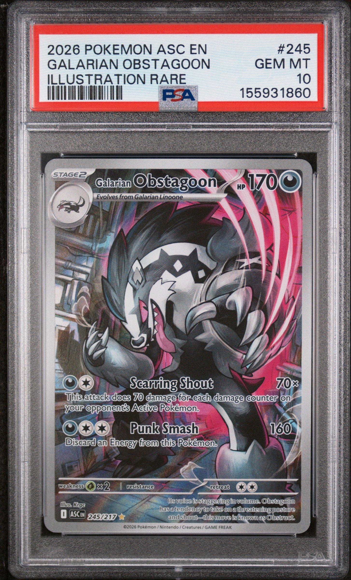 2026 Pokemon Asc En-ascended Heroes 245 Galarian Obstagoon Illustration Rare PSA 10 Graded Card