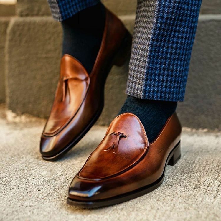 Handmade Men Brown Shaded Slip on Shoes, Men Brown Formal Dress Shoes