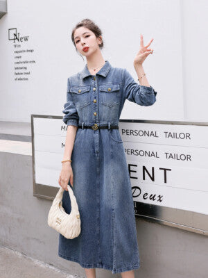 Denim Dresses for Women Small Medium Large Size 4-12 Button Up A-Line Midi Blue