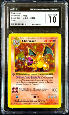 1999 Pokémon Charizard 1st Edition Shadowless Base Set Holo #4 - CGC 10 - (PSA)
