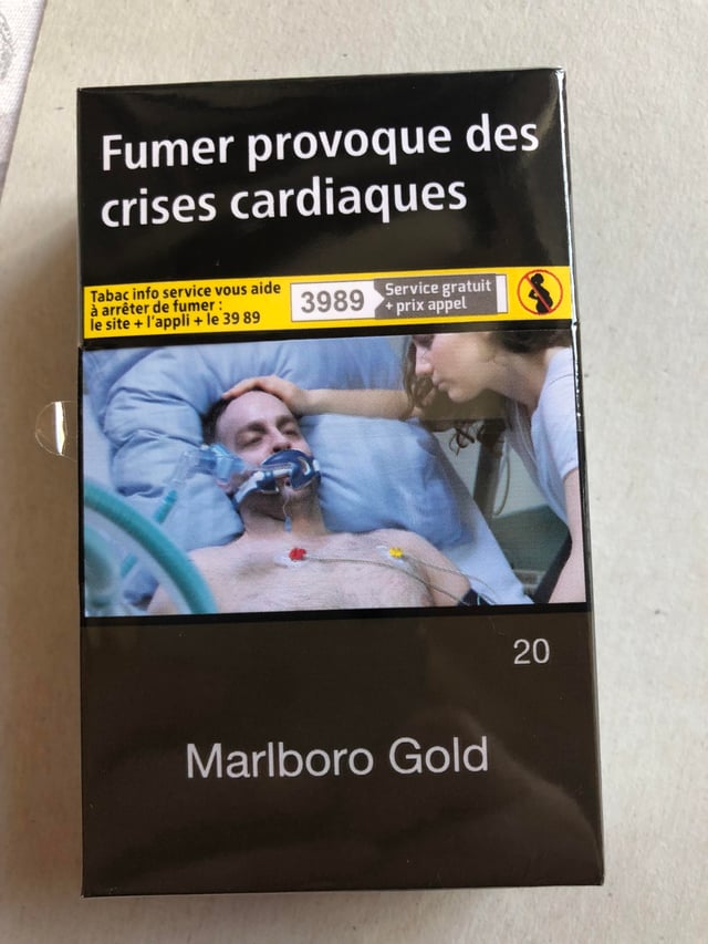 The cigarette packs in France don't have pleasing designs, they have a photo of a man dying from a smoking-related illness : r/mildlyinteresting