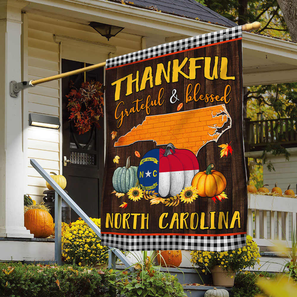 North Carolina Fall Flag Thankful Grateful and Blessed, Home and Garden decor