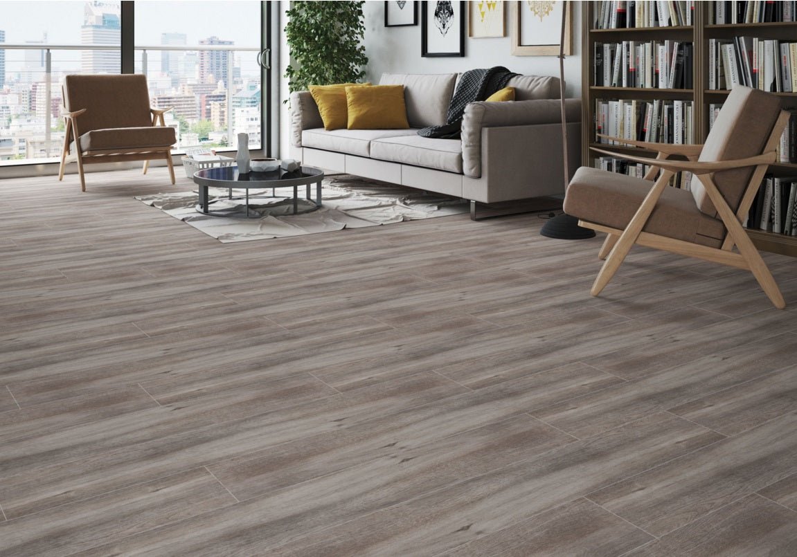 Vloertegel/Wandtegel Flaviker Mattina Grigio Grijs Houtlook 30x120 - Budget Tegels