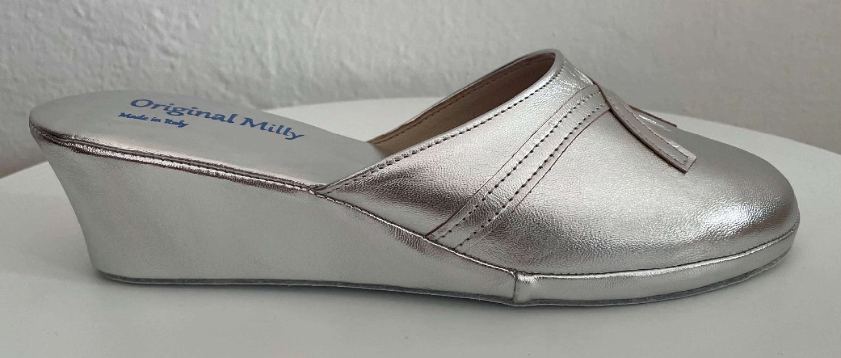 0002 Nappa Argento Suola Bufalo Ciabatte da camera Donna Original Milly Made in Italy - Foto N 1