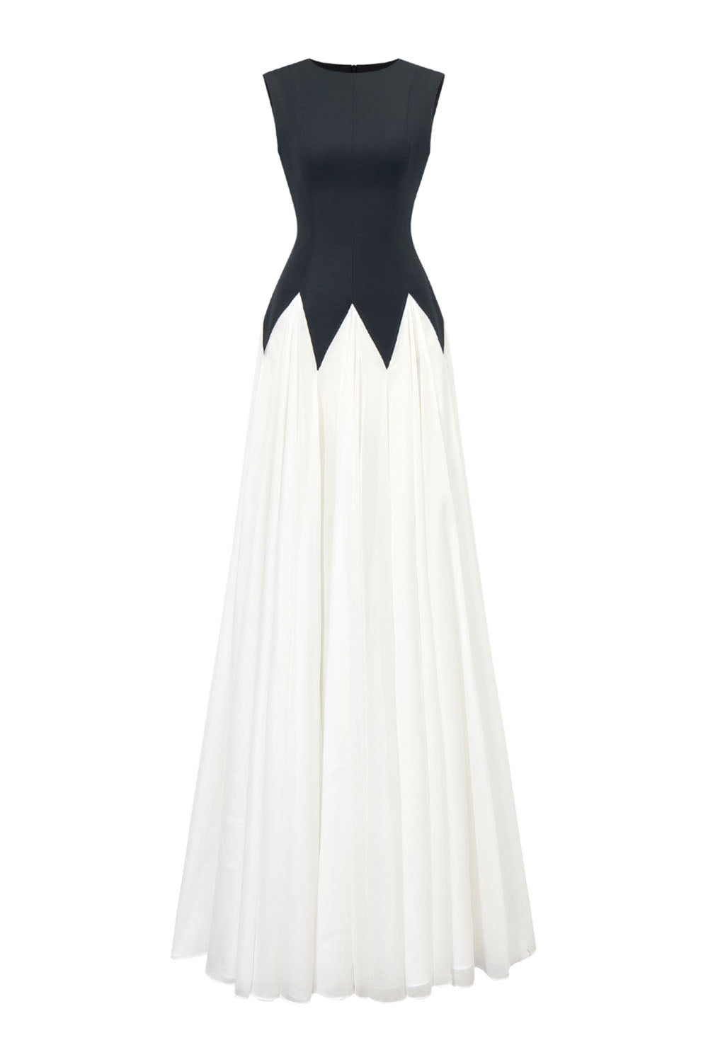 Starlight Tide A-line Pleated Khaki Silk Floor Length Dress Black and White Maxi Dress CHYMEOCHY