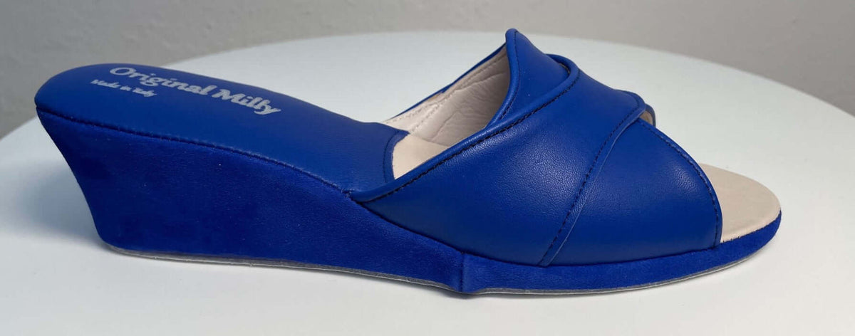 0403 Nappa e Camoscio Blu Suola Bufalo Ciabatte da camera Donna Original Milly Made in Italy - Foto N 1