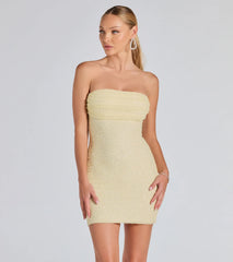 Own the dance floor in the Lena Strapless Bodycon Beaded Mesh Mini Dress, a feed-worthy yellow prom dress that makes every move, post, and memory seriously unforgettable.