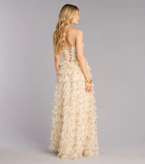 Milena Floral Mesh Ruffle A-Line Gown