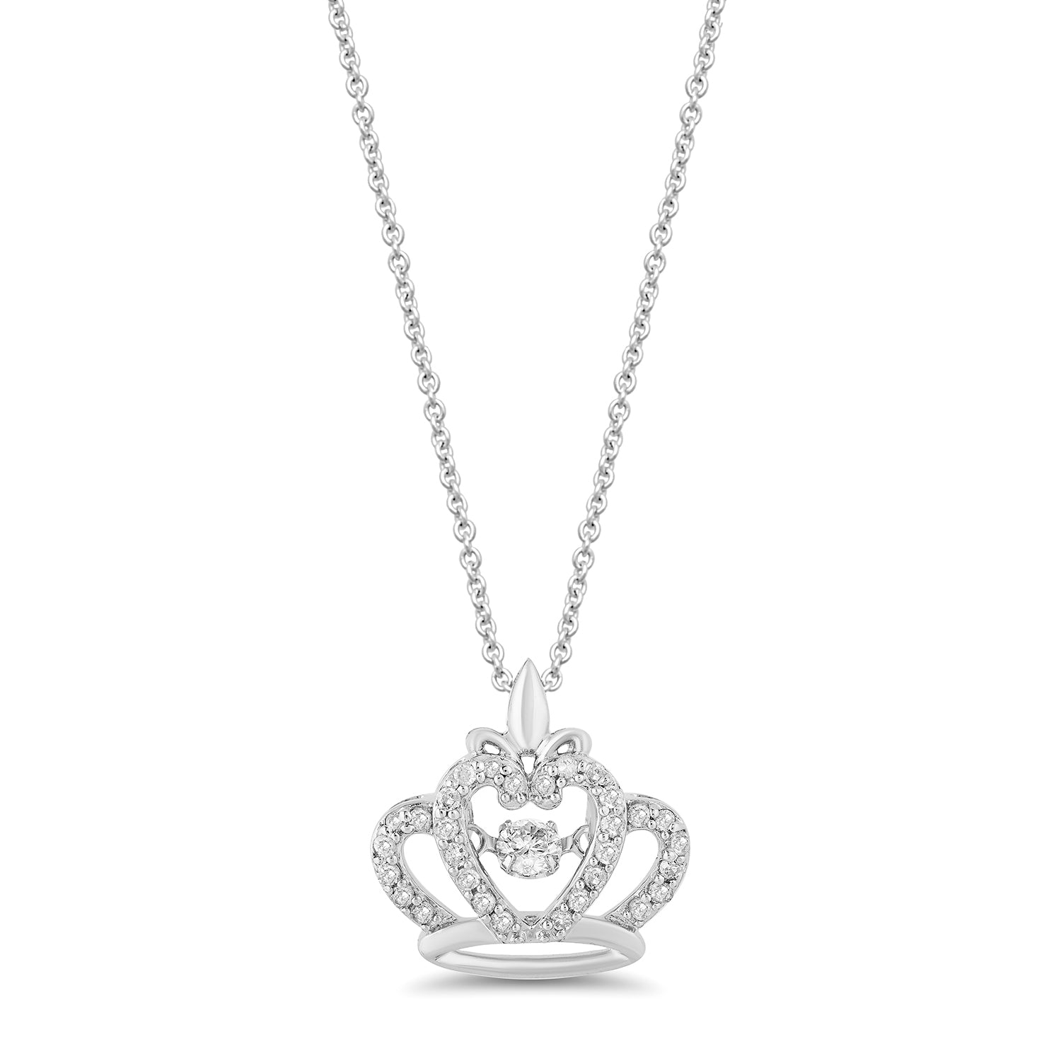 Enchanted Disney Fine Jewelry Sterling Silver With 1/4 CTTW Diamond Majestic Princess Crown Twinkling Pendant Necklace