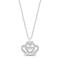 Enchanted Disney Fine Jewelry Sterling Silver With 1/4 CTTW Diamond Majestic Princess Crown Twinkling Pendant Necklace