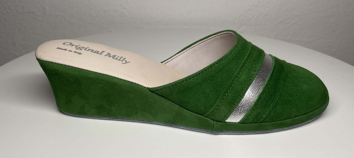 0706 Camoscio Verde Suola Bufalo Ciabatte da camera Donna Original Milly Made in Italy - Foto N 1