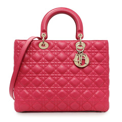 Christian Dior Fuchsia Lambskin Cannage Large Lady Dior Handbags Christian Dior