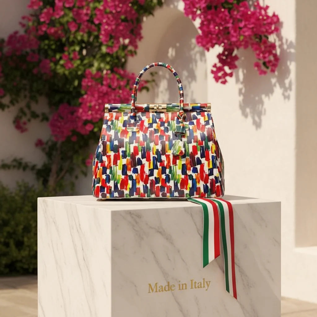 MAHENA "Brush" - Borsa a Mano in Pelle Italiana Effetto Dipinto