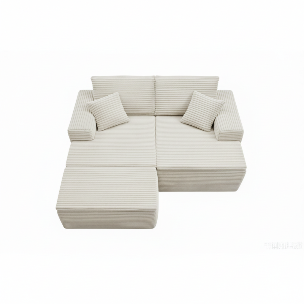 73.4' Modern Corduroy 2-Seater Recliner Sofa, Upholstered Lounge Sofa Bed with Seat Cushion&Ottoman