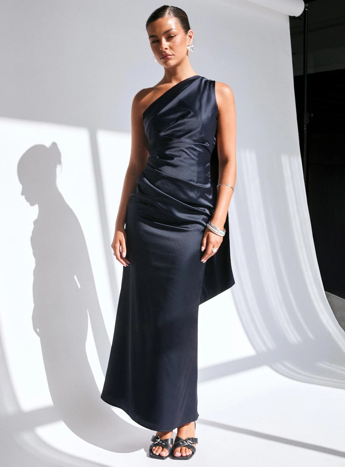Dulcia One Shoulder Maxi Dress Blue