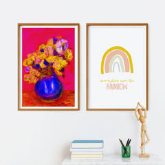 Van Gogh-style flower vase and rainbow typography art print duo pack