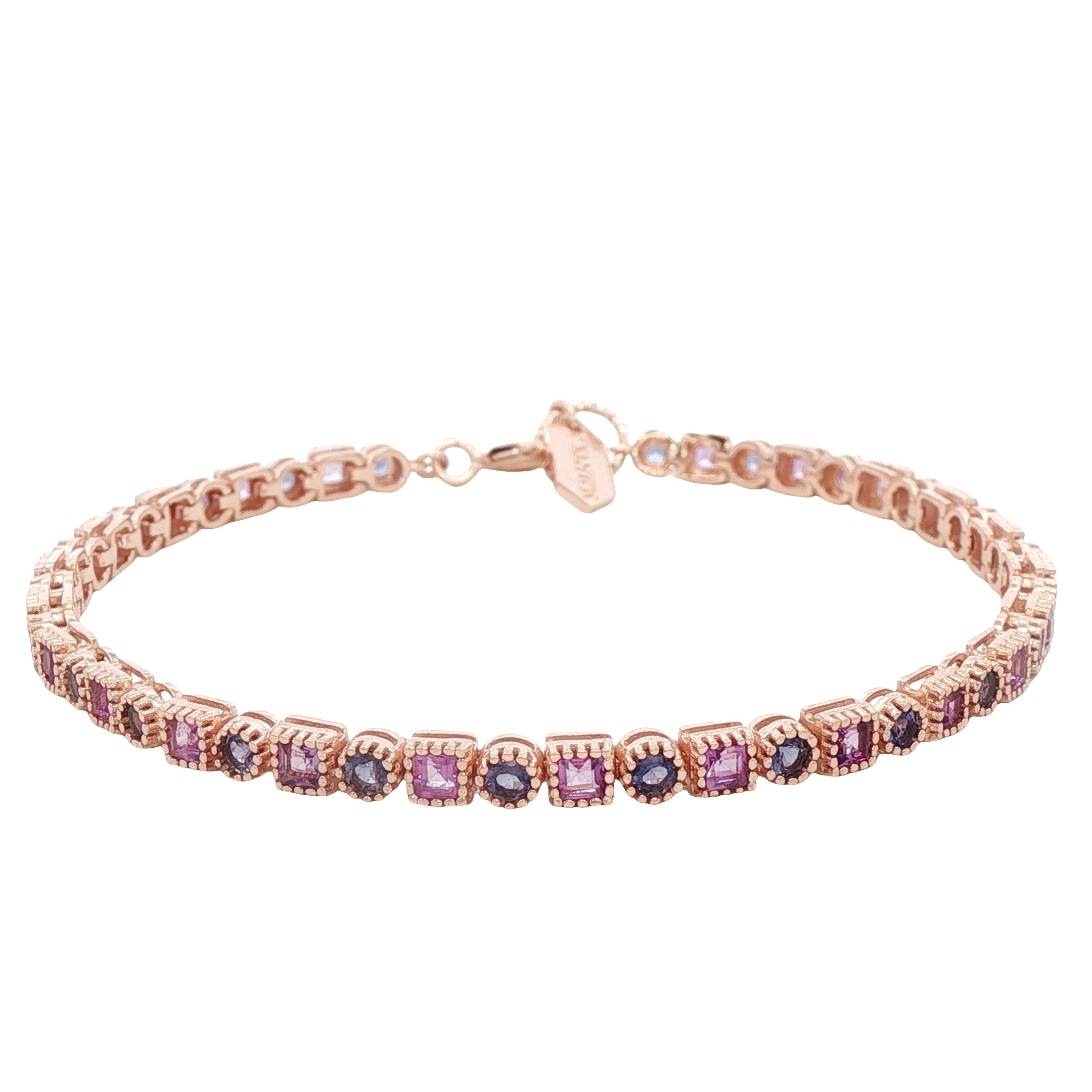 Pulsera Tenis en Oro Rosa con Amatistas