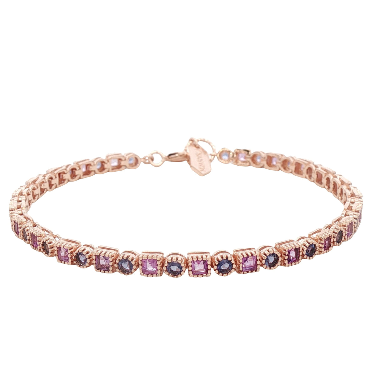 Pulsera Tenis en Oro Rosa con Amatistas