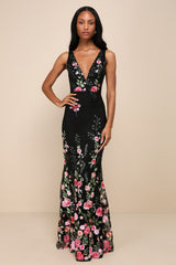 Black Floral Embroidered Mermaid Maxi Dress | Womens | XX-Small (Available in XS, S, M, L, XL) | 100% Polyester | Lulus