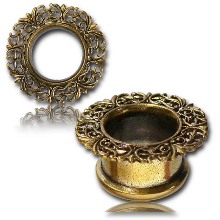 Brass Tunnel Italien Design Kranz filigran gold nickelfrei Plug Organic Messing Expander Piercing
