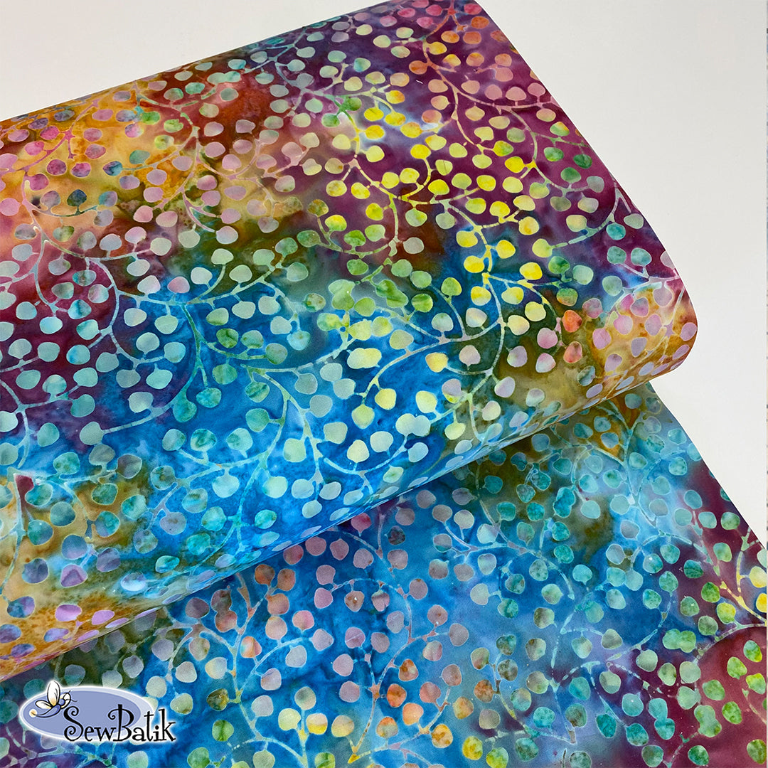 115" Wide Batik - Gardenista Vine - Bold Rainbow