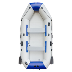 inflatable fishing boat with blue and gray design