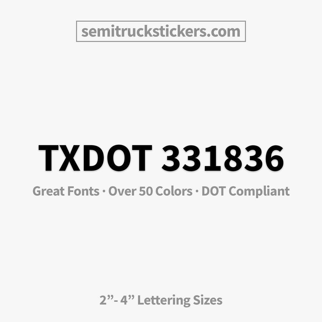TX DOT number decal sticker