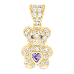 10kt Yellow Gold Womens Purple White Heart Round Cubic-Zirconia June Birthstone Teddy Bear Charm Pendant