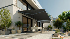 VANA Elektrische Solar-Vollkassettenmarkise Dunkelgrau RAL 7012 inkl. LED & Motor SP1308EMSL - Vana Deutschland