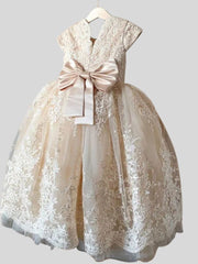 Flower Girl Dresses For Weddings Kids Girls Pageant Dress Bow Ribbon Floor Length Communion Party Gowns Puffy