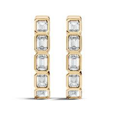 Gold Emerald Bezel Drop Lab Grown Diamond Vylar Earring