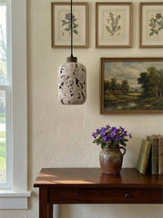 Barrel-shaped Travertine Cutout Pendant Lamp
