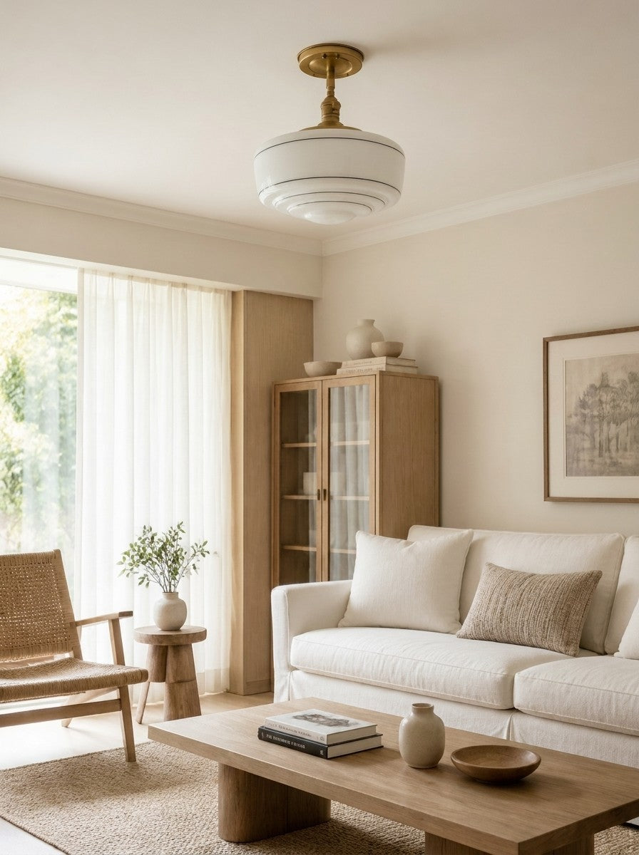 Kalvora Mid-Century Round Ceiling Light with Glass Shade - Indoor Flush Mount Light for Bedrooms and Corridors