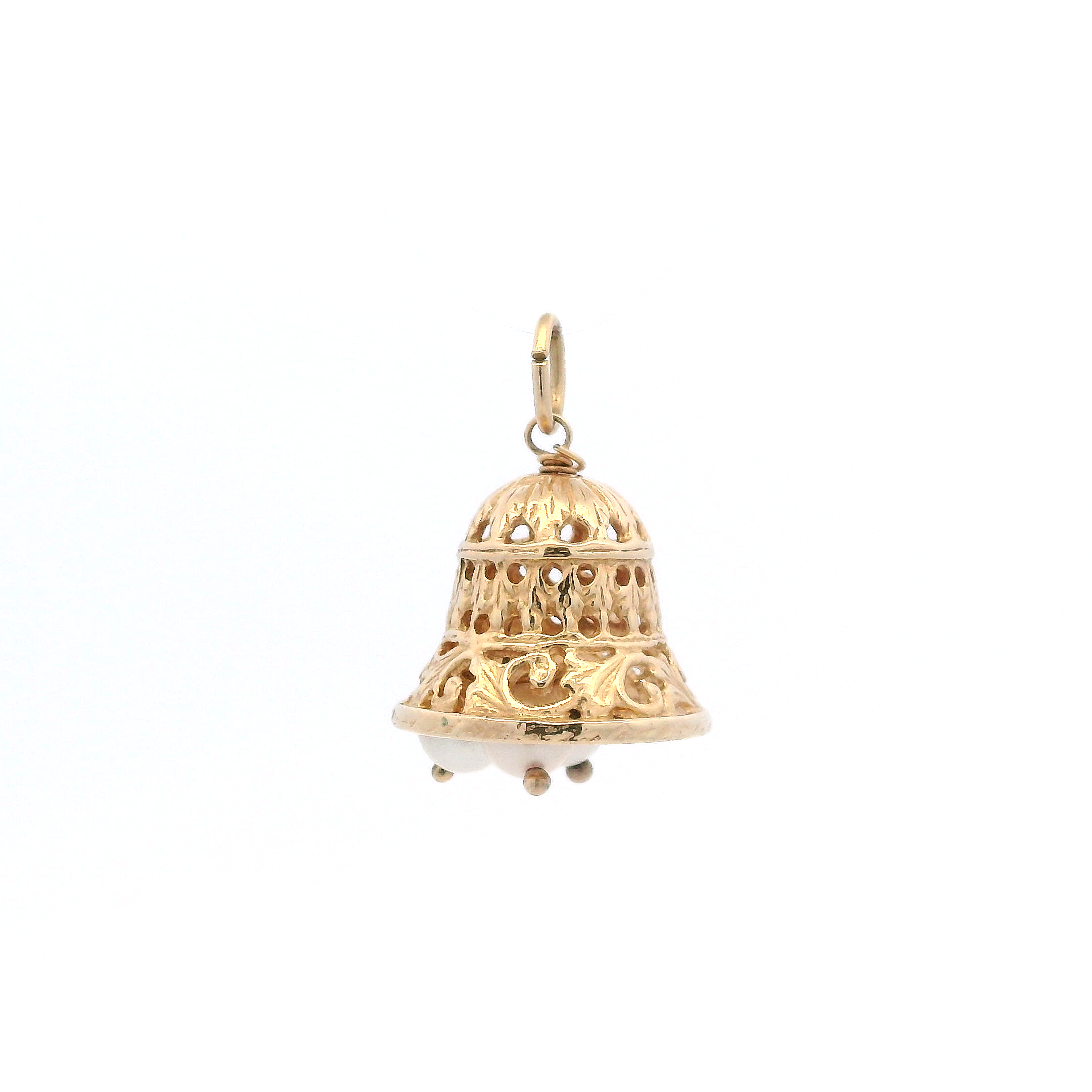 14KY Filigree Pearl Bell Charm