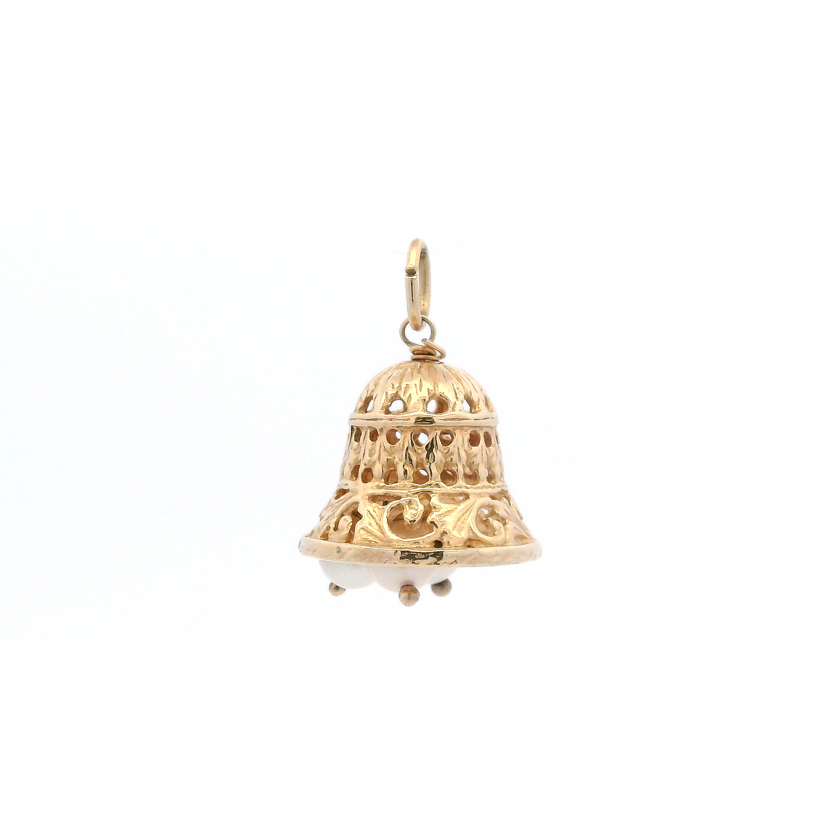 14KY Filigree Pearl Bell Charm