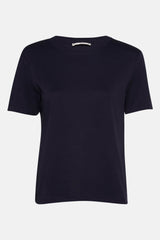 T-shirt bleu à manches courtes de MANGO, en tissu uni avec un col rond.