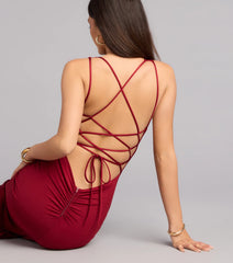 Karen Crepe Lace-Up Mermaid Formal Dress