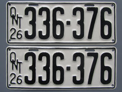 1926 YOM Clear Ontario License Plates