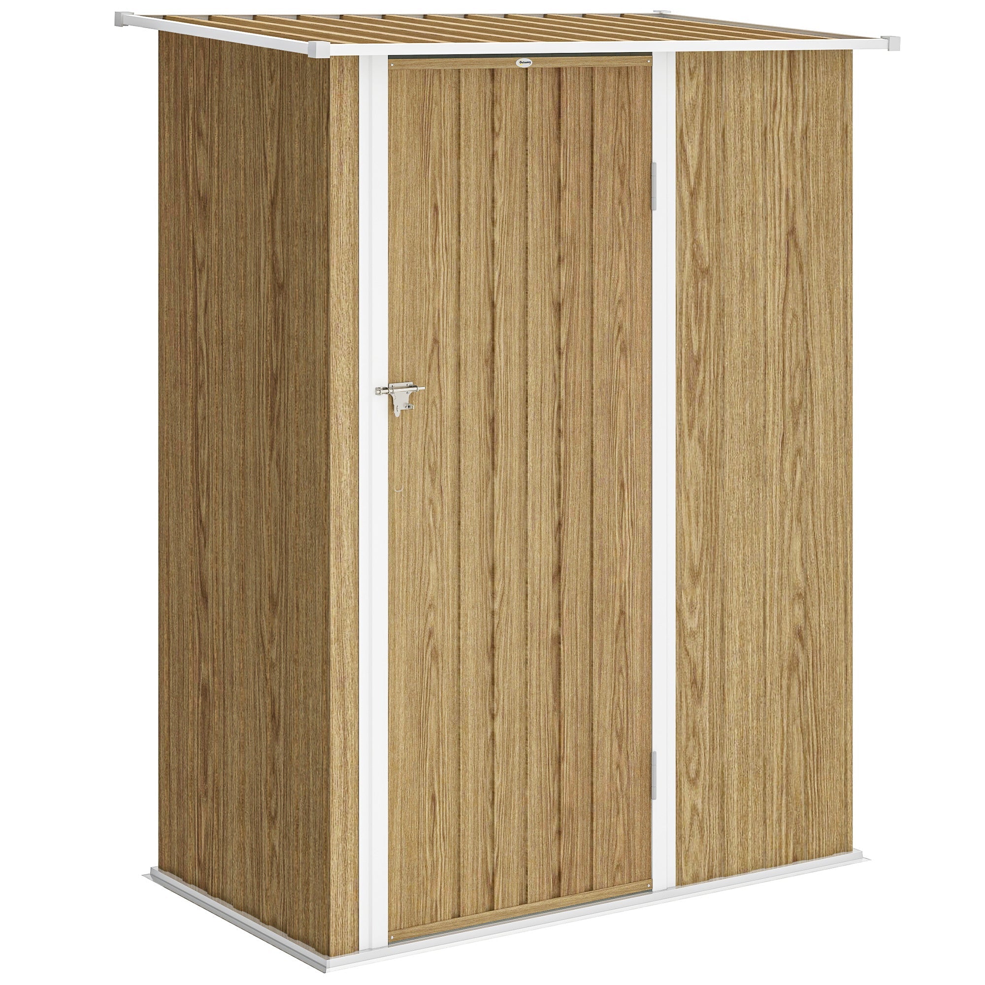 Capanno Porta Attrezzi 142x86x189 cm con Tetto Inclinato e Porta Bloccabile in Metallo color Legno