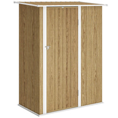 Capanno Porta Attrezzi 142x86x189 cm con Tetto Inclinato e Porta Bloccabile in Metallo color Legno