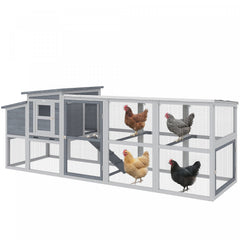 PawHut Large Chicken Coop, 104"L Wooden Hen House with Covered Run, Nesting Box, Pull-Out Tray, Opening Asphalt Roof, Rabbit Hutch with Roosting Bars and Ramp for 3-4 Hens