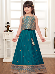 Girls' Spring Floral Printed Lehenga Choli Set