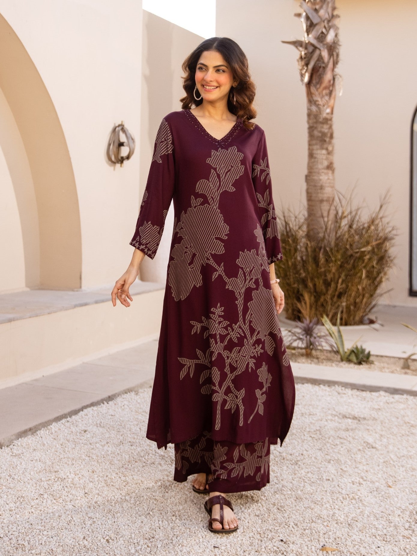 Karen cabernet printed kurta pant set