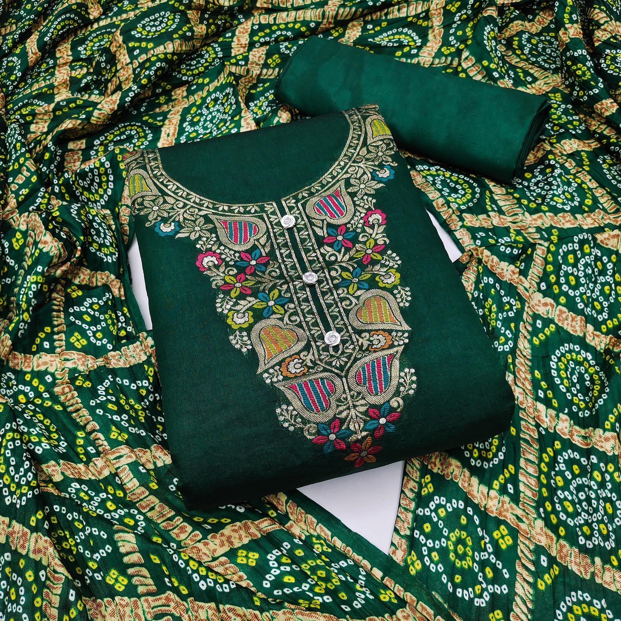 green-floral-woven-chanderi-jacquard-dress-material