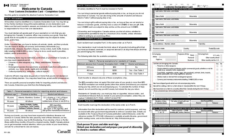 Canada Customs Declaration Guide | PDF | Provinces And Territories Of Canada