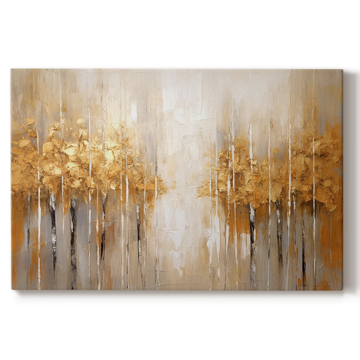 abstract art,modern art,golden trees,tranquil landscape,textured artwork,warm tones,cream colors,contemporary style,soothing imagery,nature depiction,color palette,serene atmosphere,wall decor,canvas painting,vibrant hues,abstract landscape,visual harmony,impressionistic art,nature-inspired,gold accents,minimalist design,abstract trees,elegant decor,decorative art,emotional resonance,home decor,unique artwork,calming colors,expressive art,rich textures,decorative elements,landscape representation