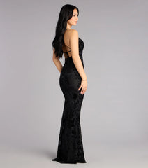 Alma Flocked Floral Mesh Mermaid Dress