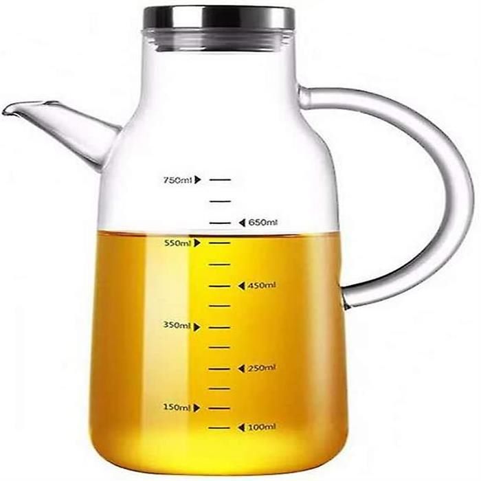 Transparent Glass Oil Bottle with Lid Handle Scale Heat-resistant Environmental