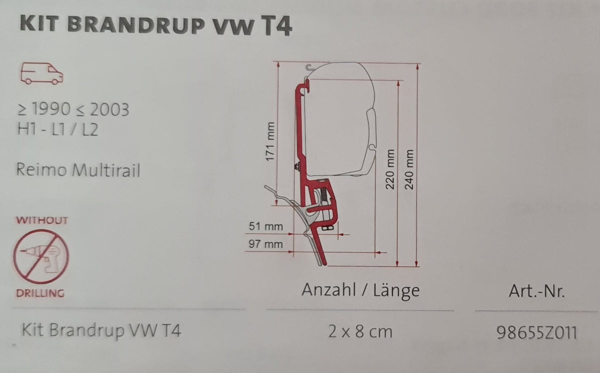 Fiamma Markisen-Adapter für Fiamma F45S/F45L Reimo Multirail T4 oder Brandrup